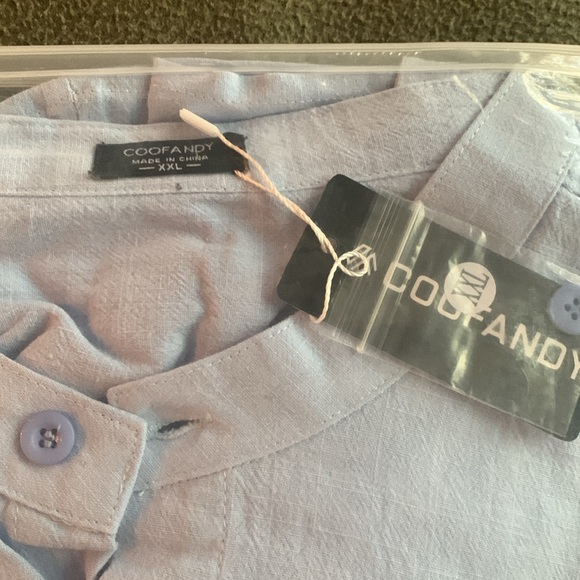 NIP Men’s Coofandy blue casual long sleeve shirt. Collarless. Size XXL - Picture 2 of 5